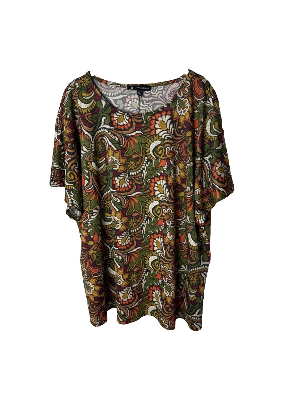 Jules & Leopold Top Plus Size 3X Stretch Retro Inspired Paisley Floral Earth